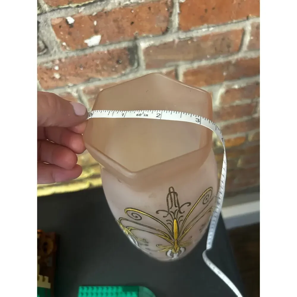 Vintage Pink Tall Art Nouveau Deco Enameled Glass Legras Vase Fleur de Marie
